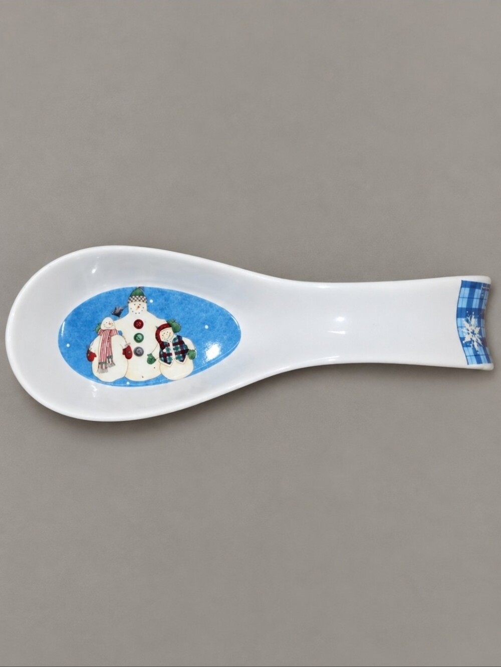 Vintage Debbie Mumm Snowflakes Spoon Rest Sakura Snowman 8.75" Christmas